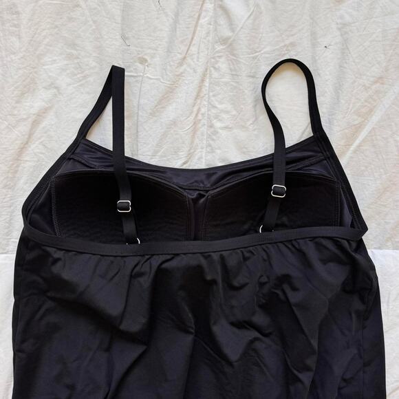 lands end black blouson tankini swimsuit top sz 10P modest beach vacation - Picture 5 of 7